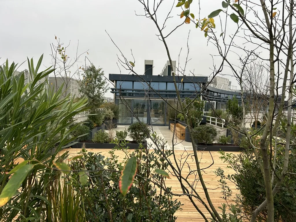 Terrasse rooftop avec jardinières anthracite, Paris